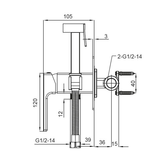 Смеситель для гигиенического душа Koer KB-23009-05 (Цвет черный) (KR3511)