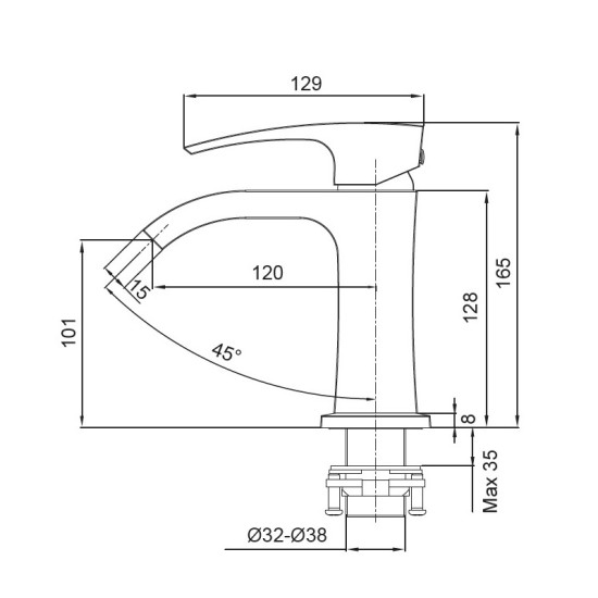 Смеситель для умывальника Koer KB-12007-05 (Цвет черный) (KR3443)