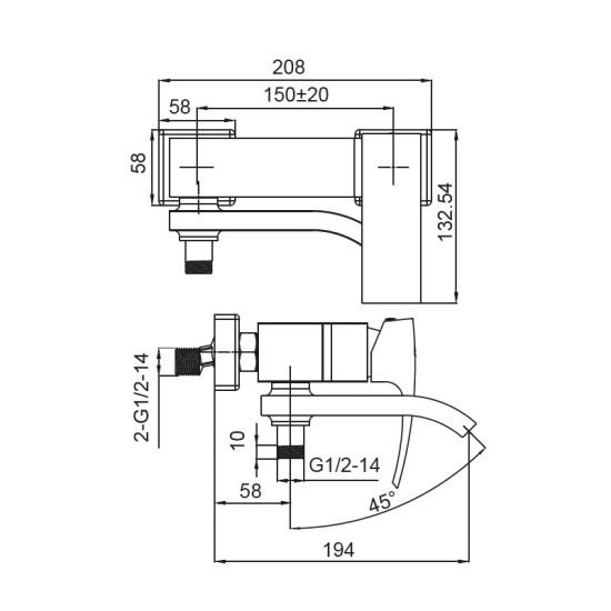 Смеситель для ванны с коротким изливом Koer KB-41007-01 (Цвет хром) (KR3454)