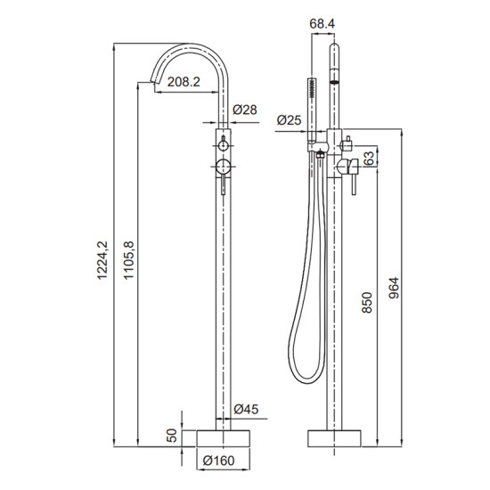 Смеситель для ванной Koer KI-45015-02 (из нерж. стали) (Цвет нерж) (KR4787)