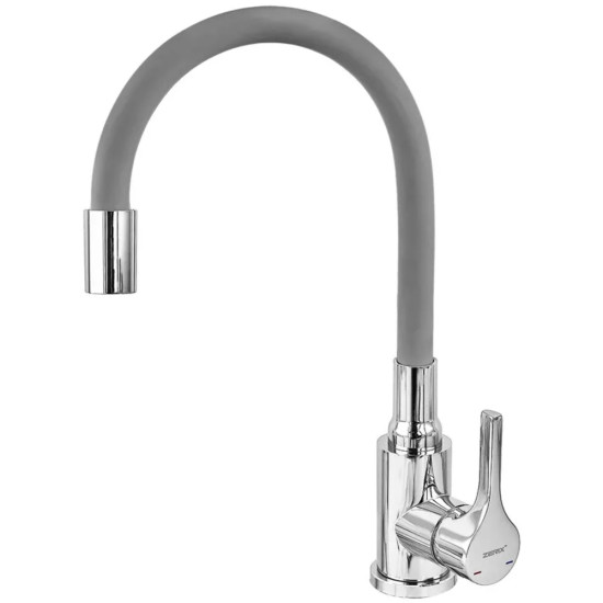 Змішувач для кухні ZERIX REX-011 CHROME REFL.GREY з нерж. сталі (Колір хром+силіконовий вилив сірий) (ZX6128)
