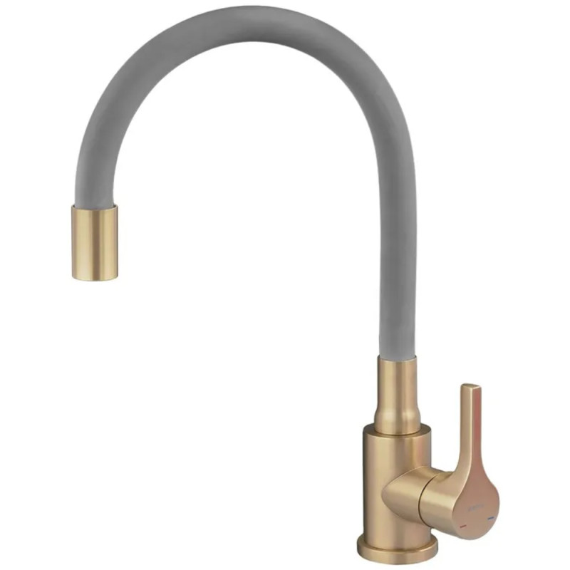 Смеситель для кухни ZERIX REX-011 BRUSHED GOLD REFL.GREY из нерж. стали (Цвет матовое золото+силиконовый излив серый) (ZX6133)
