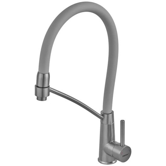 Змішувач для кухні ZERIX FUL-017 GRAPHITE REFL.GRAY з силіконовим зливом, з нерж.сталі SUS304 (колір графіт, сірий вилив) (ZX5996)