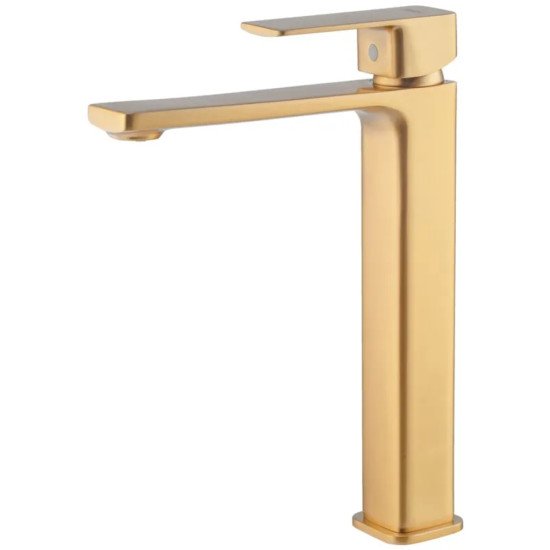 Смеситель для умывальника высокий Haiba KUBUS 001 (HIGH) BRUSHED GOLD (HB9623)