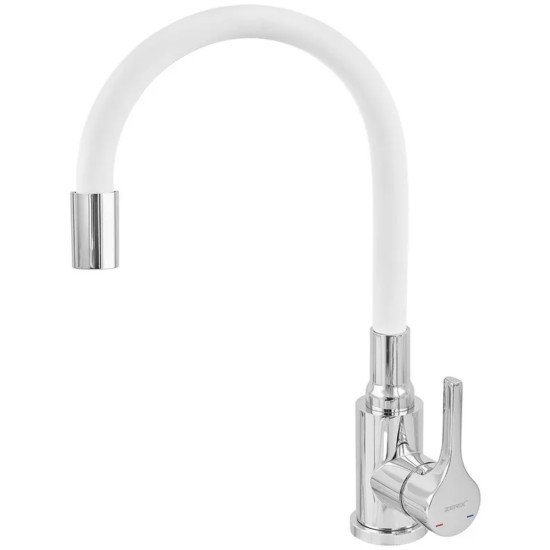 Змішувач для кухні ZERIX REX-011 CHROME REFL.WHITE з нерж. сталі (Колір хром+силіконовий вилив білий) (ZX6129)