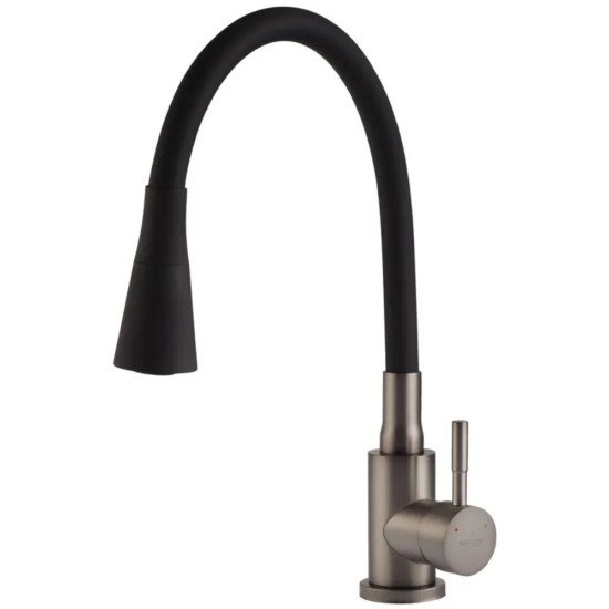 Змішувач для кухні з нерж. сталі SUS304 MIXXUS SEO-011-T GRAPHITE REFL.BLACK (Колір графіт + силік. вилив чорний) (MI8434)