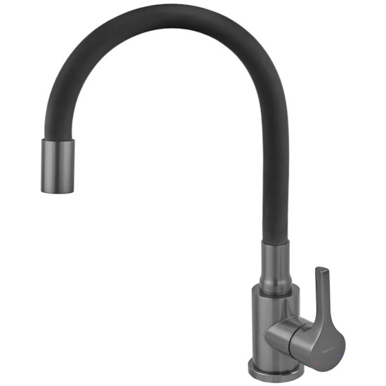 Змішувач для кухні ZERIX REX-011 GRAPHITE REFL.BLACK з нерж. сталі (Колір графіт + силіконовий вилив чорний) (ZX6131)