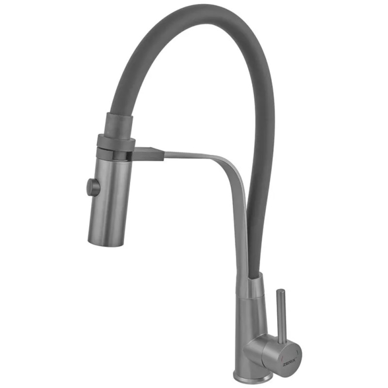 Смеситель для кухни ZERIX MAG-017 GRAPHITE REFL.BLACK с силиконовым изливом, из нерж.стали SUS304 (цвет графит, излив черный) (ZX6002)