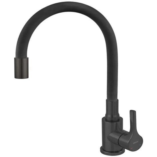 Змішувач для кухні ZERIX REX-011 BLACK REFL.BLACK з нерж. сталі (Колір чорний+силіконовий вилив чорний) (ZX6132)
