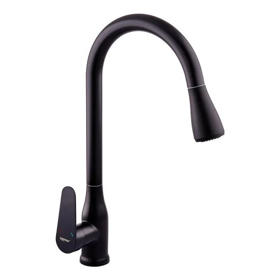 Смеситель для кухни с выдвижной лейкой Zerix PUL-014 Black с нерж. стали SUS304 (цвет черный) (ZX5035)