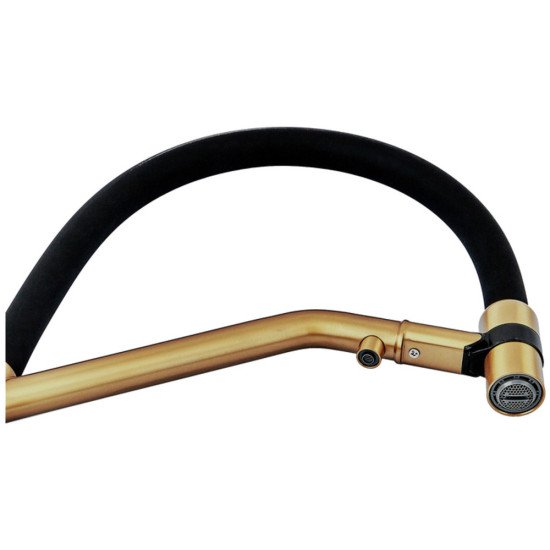 Змішувач для кухні ZERIX MAG-021 BRUSHED GOLD REFL.BLACK із силіконовим виливом, із нерж.сталі SUS304 з виходом для питної води (колір матове золото, вилив чорний) (ZX6007)