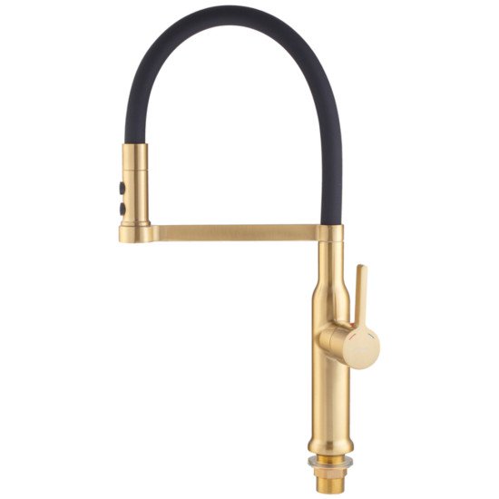 Змішувач для кухні MIXXUS PREMIUM PULL 017 BRUSHED GOLD REFL.BLACK (Колір матове золото+силік. вилив чорний) (MI8280)
