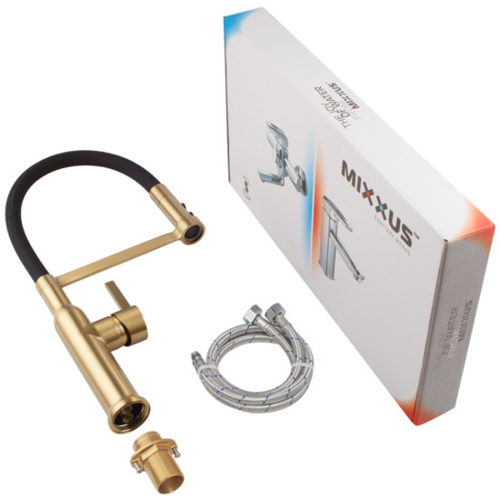 Змішувач для кухні MIXXUS PREMIUM PULL 017 BRUSHED GOLD REFL.BLACK (Колір матове золото+силік. вилив чорний) (MI8280)