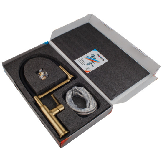 Змішувач для кухні MIXXUS PREMIUM PULL 017 BRUSHED GOLD REFL.BLACK (Колір матове золото+силік. вилив чорний) (MI8280)