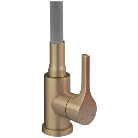 Смеситель для кухни ZERIX REX-011 BRUSHED GOLD REFL.GREY из нерж. стали (Цвет матовое золото+силиконовый излив серый) (ZX6133)