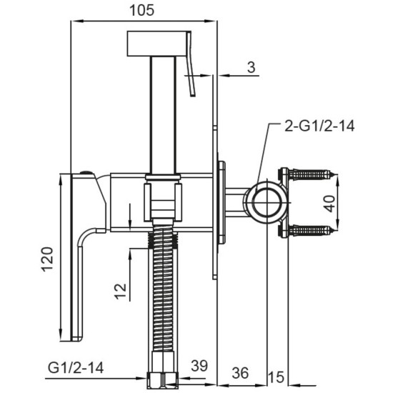 Смеситель для гигиенического душа Koer KB-23009-05 (Цвет черный) (KR3511)