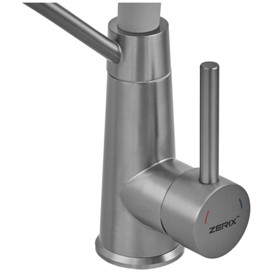 Смеситель для кухни ZERIX FUL-017 GRAPHITE REFL.GRAY с силиконовым изливом, из нерж.стали SUS304 (цвет графит, излив серый) (ZX5996)