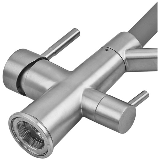 Смеситель для кухни ZERIX FUL-021 REFL.GRAY с силиконовым изливом, из нерж.стали SUS304 с выходом для питьевой воды (излив серый) (ZX5998)