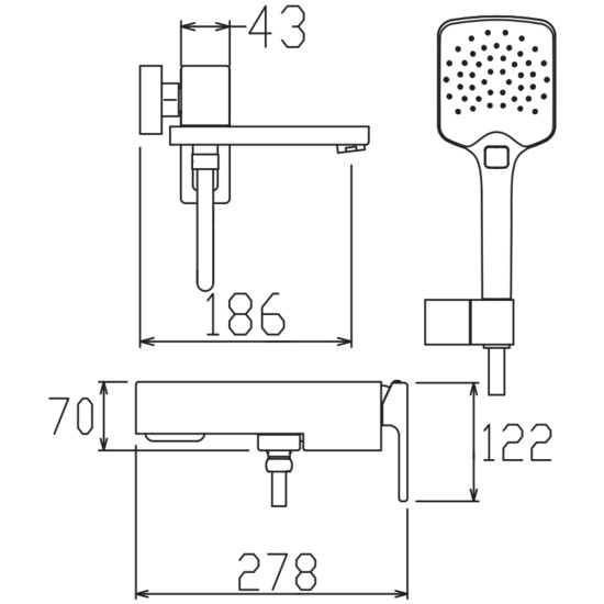 Змішувач для ванни з коротким виливом KOER KB-41009-05 (Колір чорний) (KR6018)