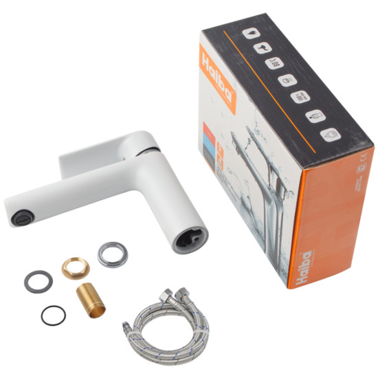 Смеситель для умывальника HAIBA ALEX 001 LONG WHITE-CHROME (HB9563)