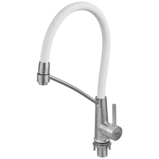 Смеситель для кухни ZERIX FUL-017 REFL.WHITE с силиконовым изливом, из нерж.стали SUS304 (излив белый) (ZX5994)