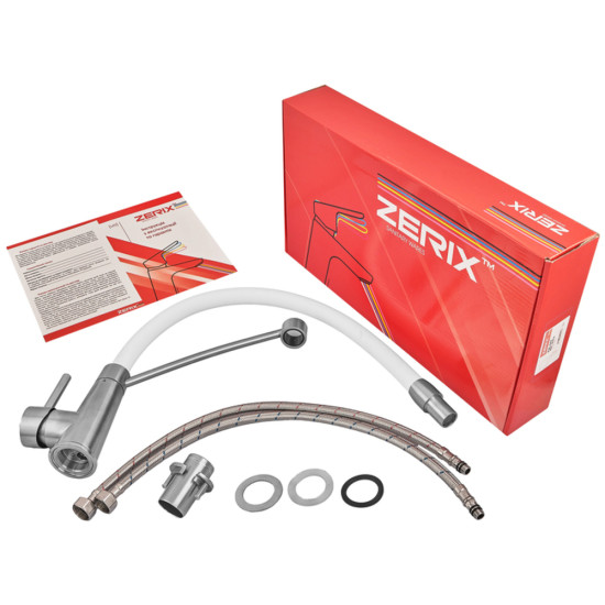 Смеситель для кухни ZERIX FUL-017 REFL.WHITE с силиконовым изливом, из нерж.стали SUS304 (излив белый) (ZX5994)