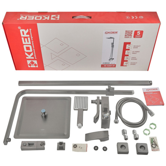 Душевая колонна со смесителем Koer KB-56007-07, 3 функции (Цвет графит) (KR5160)