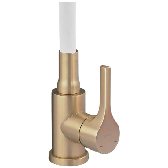 Смеситель для кухни ZERIX REX-011 BRUSHED GOLD REFL.WHITE из нерж. стали (Цвет матовое золото+силиконовый излив белый) (ZX6134)