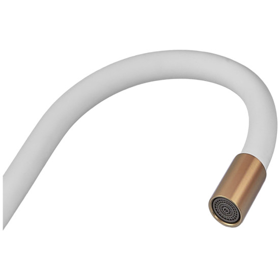 Смеситель для кухни ZERIX REX-011 BRUSHED GOLD REFL.WHITE из нерж. стали (Цвет матовое золото+силиконовый излив белый) (ZX6134)