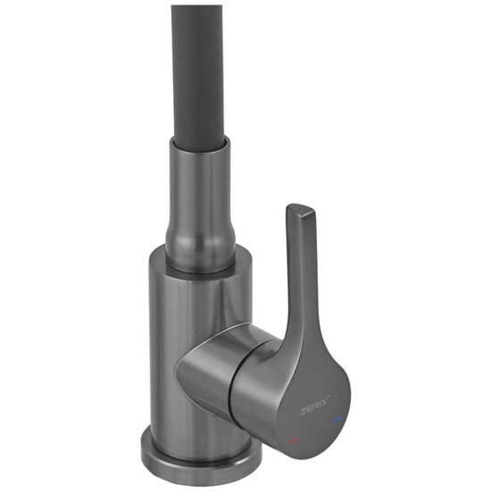 Змішувач для кухні ZERIX REX-011 GRAPHITE REFL.BLACK з нерж. сталі (Колір графіт + силіконовий вилив чорний) (ZX6131)