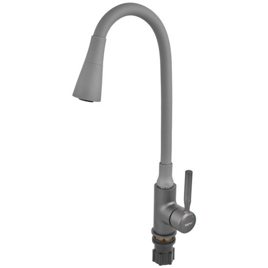Смеситель для кухни ZERIX ATRIUM-011-T GRAPHITE REFL.GRAY (Цвет графит+силиконовый излив серый) (ZX6107)
