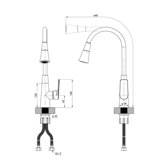 Змішувач для кухні Mixxus Premium Matis 011-T (NUT) Refl.Gray (Колір хром+силік.злив сірий) (MI8267)
