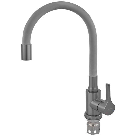 Смеситель для кухни ZERIX REX-011 GRAPHITE REFL.GREY из нерж. стали (Цвет графит+силиконовый излив серый) (ZX6130)