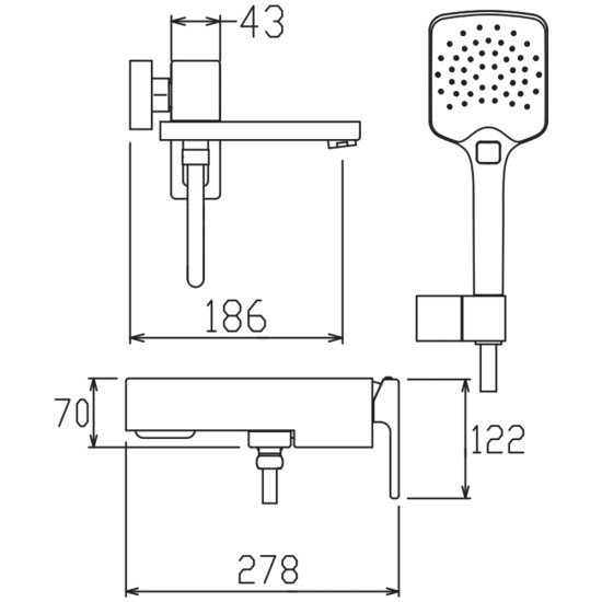 Змішувач для ванни з коротким виливом KOER KB-41039-01 (Колір хром) (KR5996)