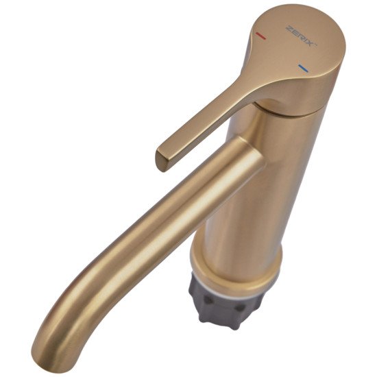 Змішувач для умивальника ZERIX REX-001-B BRUSHED GOLD з нерж. сталі (Колір матове золото) (ZX6116)