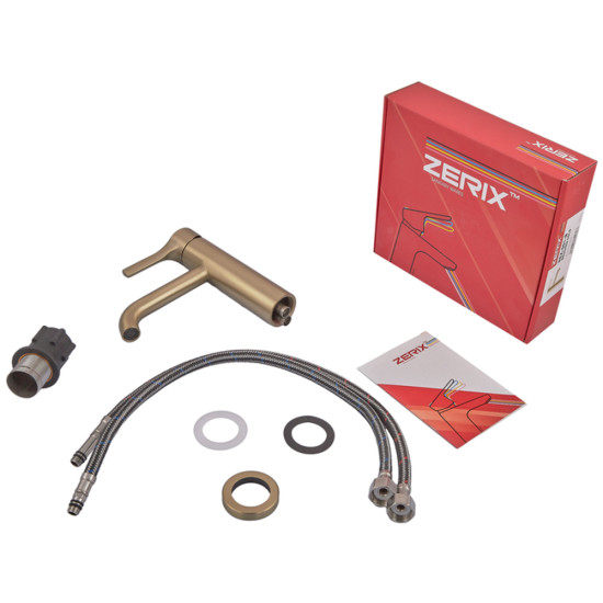 Змішувач для умивальника ZERIX REX-001-B BRUSHED GOLD з нерж. сталі (Колір матове золото) (ZX6116)