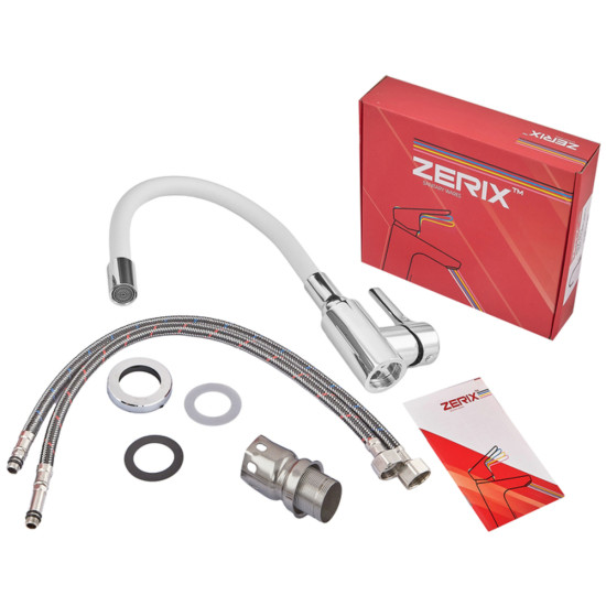Змішувач для кухні ZERIX REX-011 CHROME REFL.WHITE з нерж. сталі (Колір хром+силіконовий вилив білий) (ZX6129)