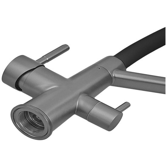 Змішувач для кухні ZERIX FUL-021 GRAPHITE REFL.BLACK з силіконовим виливом, з нерж.сталі SUS304 з виходом для питної води (колір графіт, чорний вилив) (ZX5999)