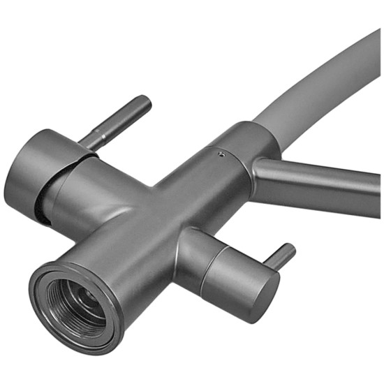 Змішувач для кухні ZERIX FUL-021 GRAPHITE REFL.GRAY з силіконовим виливом, з нерж.сталі SUS304 з виходом для питної води (колір графіт, сірий вилив) (ZX6000)