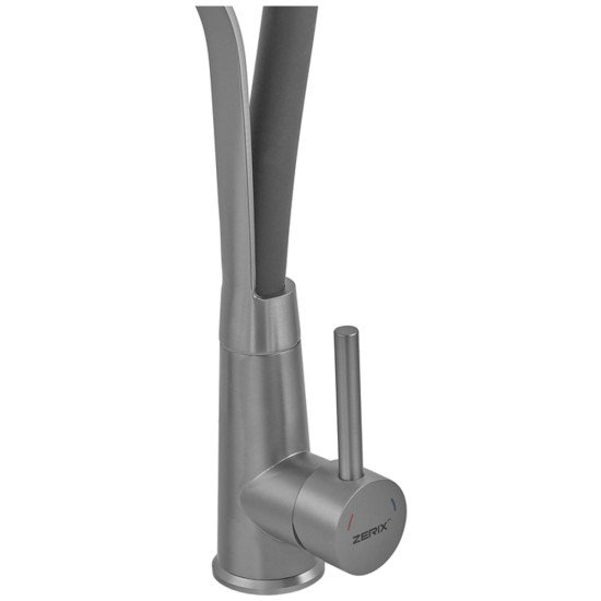 Смеситель для кухни ZERIX MAG-017 GRAPHITE REFL.BLACK с силиконовым изливом, из нерж.стали SUS304 (цвет графит, излив черный) (ZX6002)