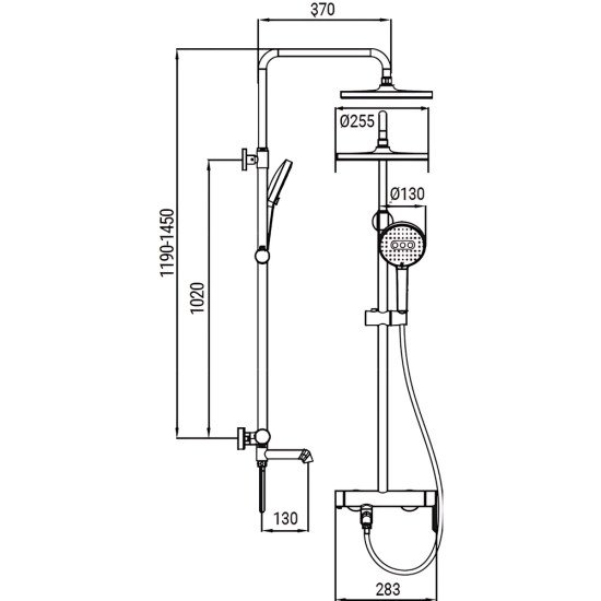 Душова колона із змішувачем Koer KB-56029-01 3 функції, колір хром (KR5481)