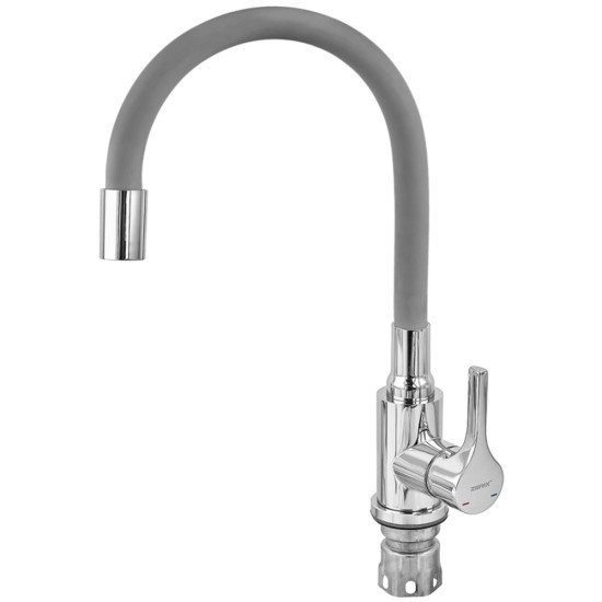 Змішувач для кухні ZERIX REX-011 CHROME REFL.GREY з нерж. сталі (Колір хром+силіконовий вилив сірий) (ZX6128)