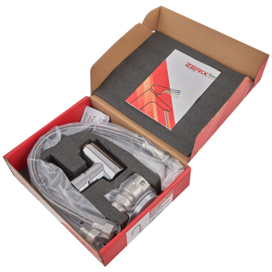 Змішувач для кухні ZERIX REX-011 CHROME REFL.GREY з нерж. сталі (Колір хром+силіконовий вилив сірий) (ZX6128)