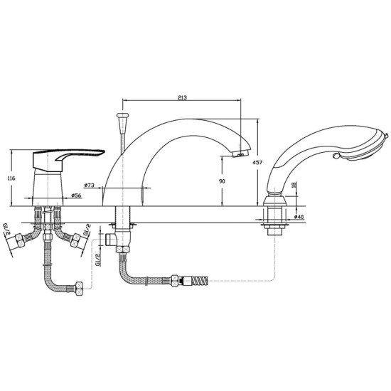 Змішувач на борт ванни HAIBA HANSBERG 022 (3-HOLE) (Колір хром) (HB0211)