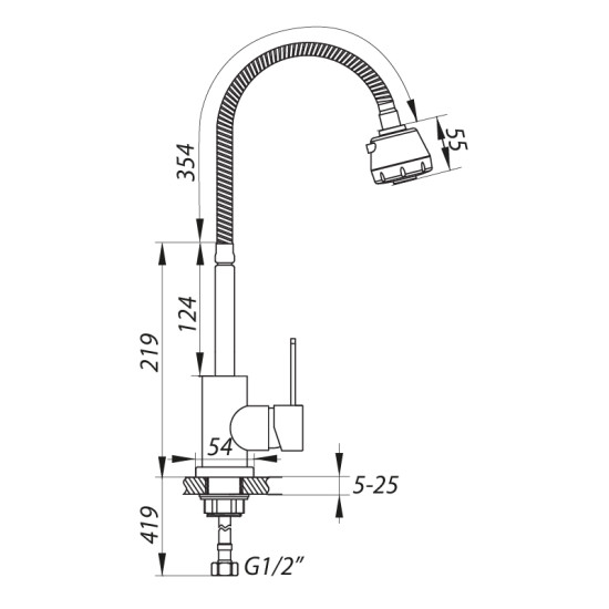 Смеситель для кухни Zerix LR74304 с рефлективным изливом (LL1207)