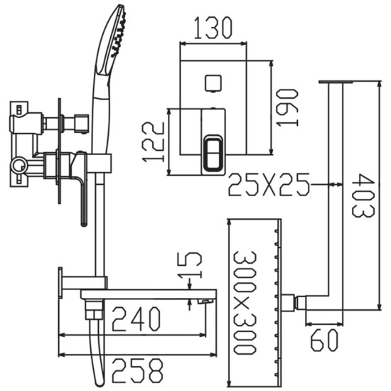 Душова система вбудована KOER KB-66009-12 3 функції (Колір матове золото) (KR5992)