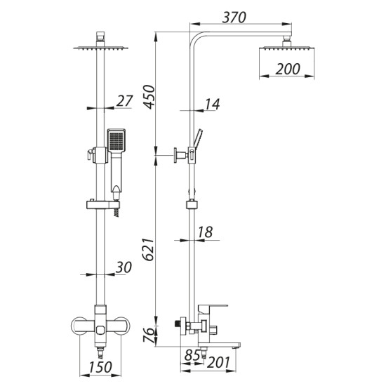 Душова колона із змішувачем Zerix LR72433 (нерж. сталь) (LL1474)