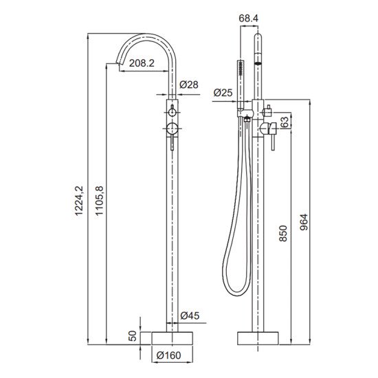 Смеситель для ванной Koer KI-45015-02 (из нерж. стали) (Цвет нерж) (KR4787)