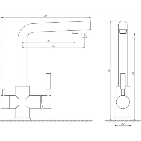 Смеситель для кухни под осмос Globus Lux LAZER GLLR-0888-8-STSTEEL