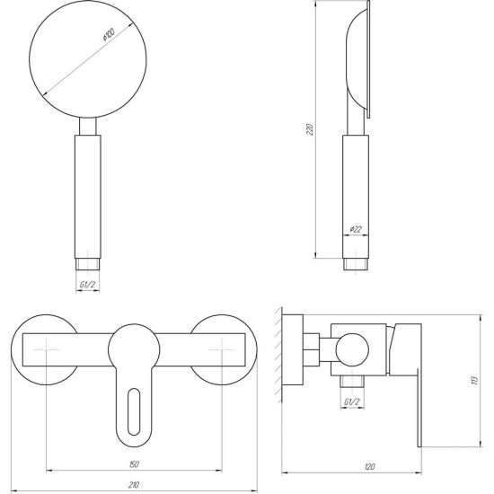 Смеситель для душа Globus Lux RING SR-105